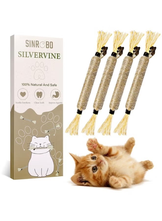 4 Pack Silvervine Sticks for Cats - Cat Chew Toy for Teeth Cleaning, Edible Matatabi Kitty Chew Sticks, Catnip Cat Toys for Indoor Cats (4 Sticks) - Image 1